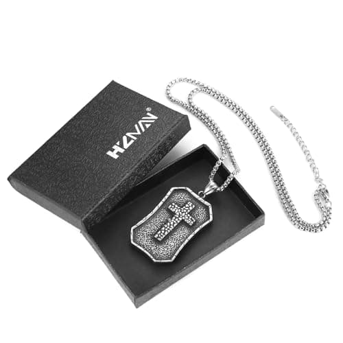 HZMAN Stainless Steel Gothic Punk Cracked Cross Pendant Necklace for Men and Boys
