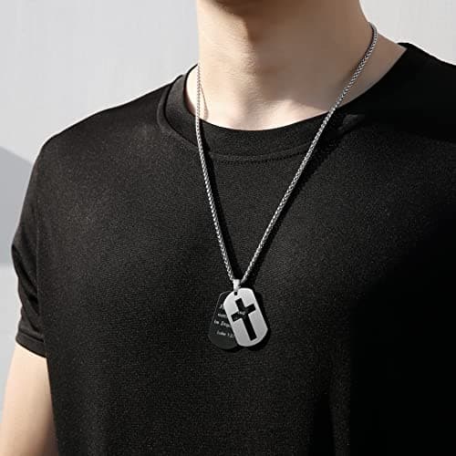 Stainless Steel Cross Necklace for Men and Boys with Lord's Prayer Pendant