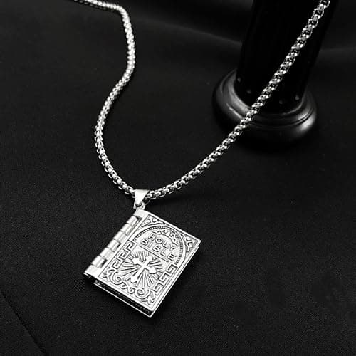 POYAMUSE Holy Bible Pendant Necklace - Openable Design - Religious Gift for Christians