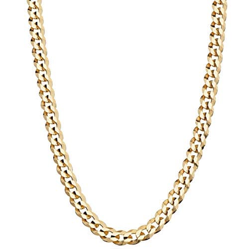 Miabella Italian 18K Gold Over Sterling Silver 5mm Diamond-Cut Cuban Link Curb Chain Necklace