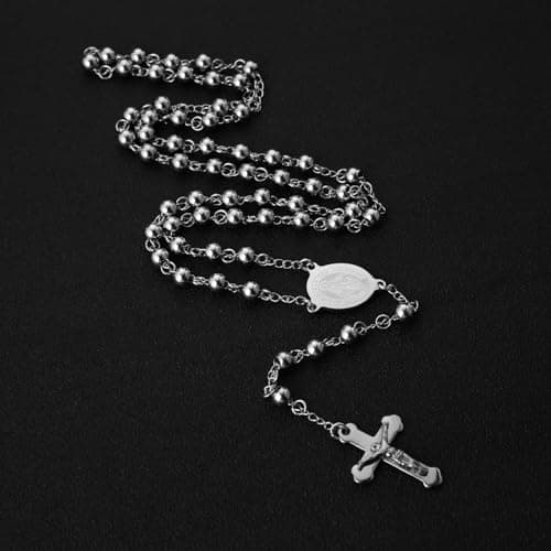 Women's Stainless Steel Rosary Cross Necklace