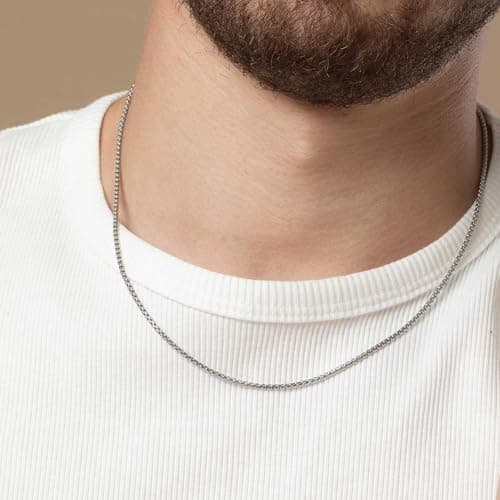 HZMAN 24-inch Silver Stainless Steel Round Box Chain Necklace