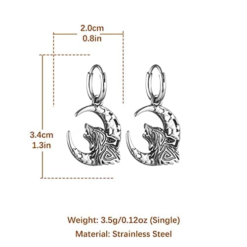 HZMAN Stainless Steel Gothic Punk Howling Wolf Moon Earrings for Men & Women