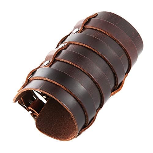 Men's Leather Triple Strap Gauntlet Wristband with Buckle Fastening