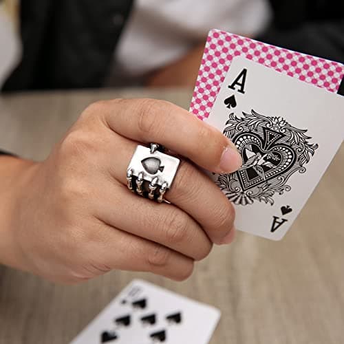 Stainless Steel Gothic Skull Hand Claw Poker Playing Card Ace of Spades Ring for Men and Women, Size 8-13