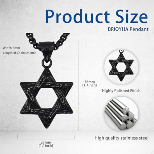 Men's Stainless Steel Star of David Pendant Necklace