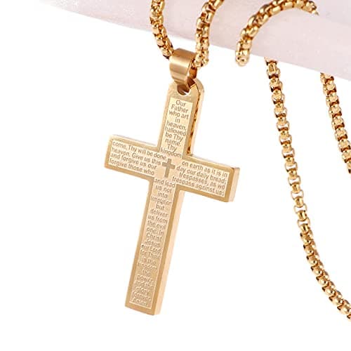 OEMOO Stainless Steel Cross Necklace, Lord's Prayer Pendant for Men & Women