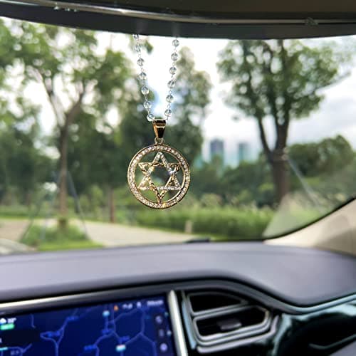 GiveMOJO Bling Golden Star of David Rhinestone Pendant for Car Interior Rearview Mirror