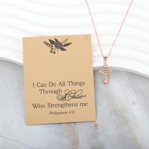 Christian Gifts: Philippians 4:13 Cross Charm Necklace Bible Verse Jewelry