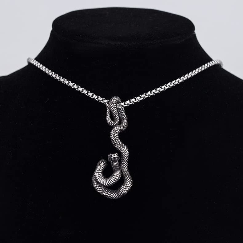 Stainless Steel Snake Biker Skull Pendant Necklace for Men & Women Black Gothic Jewelry