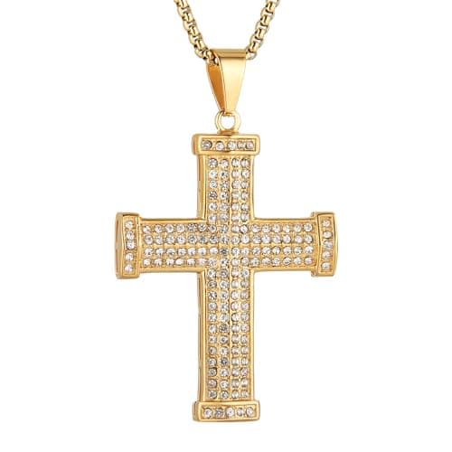 Iced Out Cross Pendant: 18k Gold Plated Stainless Steel Hip-Hop Necklace