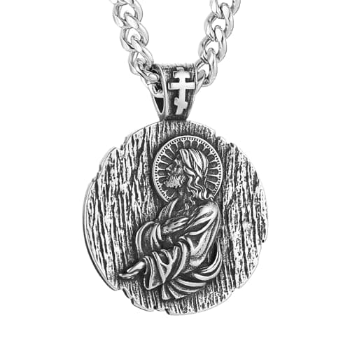 HZMAN Retro Stainless Steel Jesus Pendant Necklace for Men Amulet Jewelry Gift