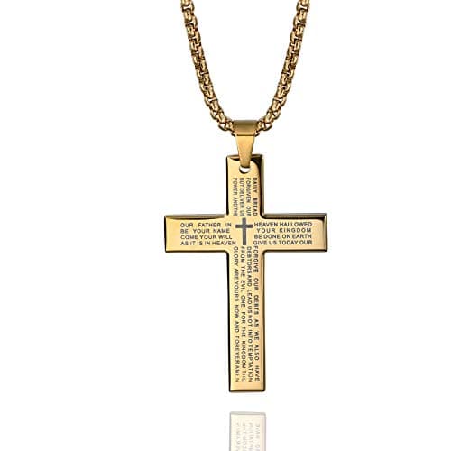 Rnivida Men's Stainless Steel Cross Necklace with Lord's Prayer