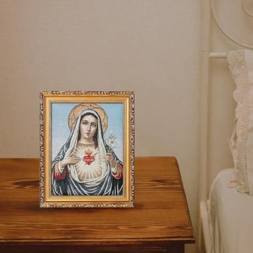 HZMAN Virgin Mary Retro Handmade Wall Art - Sacred Heart Picture Frame for Living Room/Bedroom (10x8 inch)