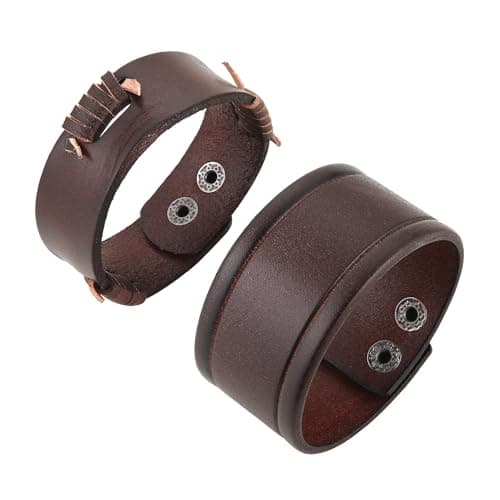 HZMAN Brown Retro Leather Cuff Bracelet for Men