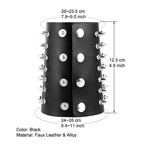 HZMAN Black Metal Spike Studded Leather Bracelet