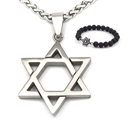 Gungneer David Star Necklace with Stainless Steel Chain for Men & Women