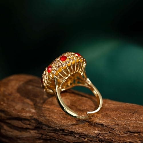 HZMAN Retro Antique Rhinestone Ring for Women Gold Plated Cubic Zirconia Jewelry Gift