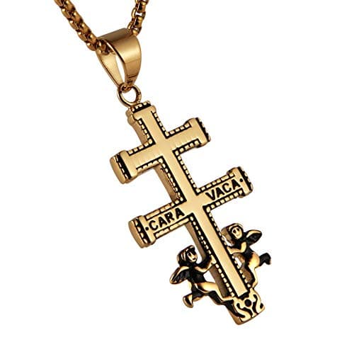 HZMAN Religious Stainless Steel Cross with Angels Pendant Necklace