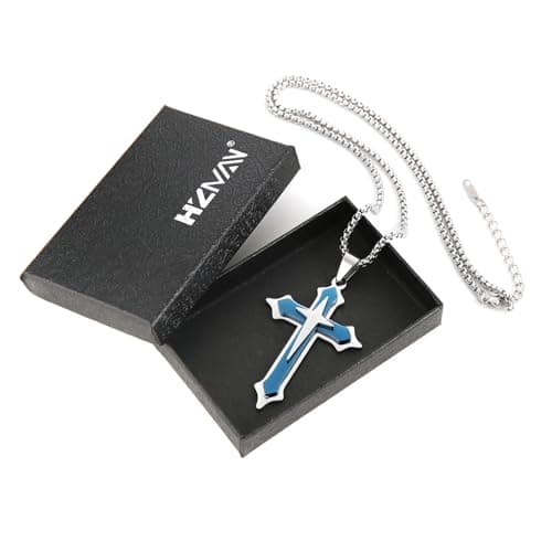 HZMAN Men's High Polished Stainless Steel Multilayer Cross Necklace Gift with 24 Inch Chain