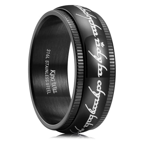 King Will Men's 7/8mm One Lord Magic Power Gold/Black/Silver Polished Comfort Fit Wedding Band Size 5-15