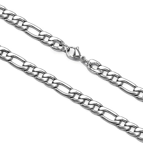 SANNYRA Men's Stainless Steel Figaro Chain Necklace - 18K Gold-plated Silver