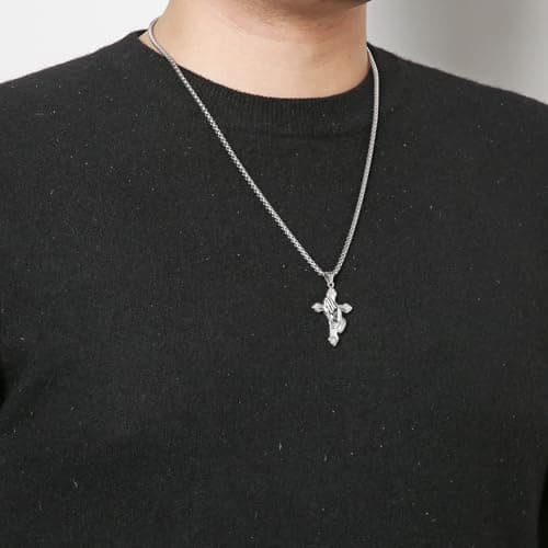 HZMAN Men's Stainless Steel Praying Hand Cross Pendant Christian Jewelry_gift