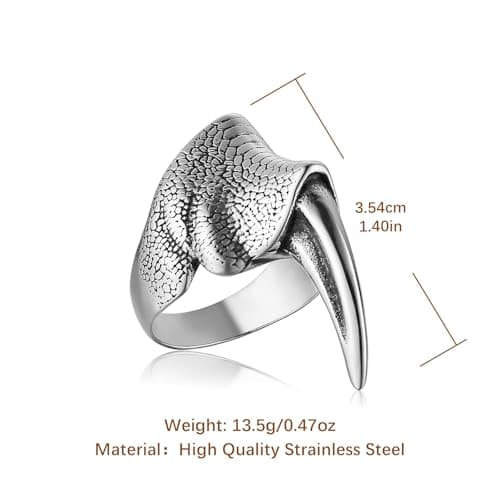 HZMAN Men's Stainless Steel Dragon Claw Gothic Punk Claw Ring Halloween Jewelry Gift