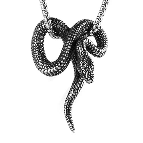 Vintage Gothic Stainless Steel Snake Pendant Necklace for Men