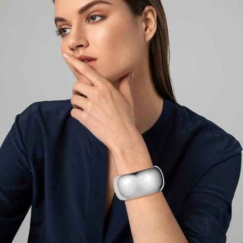 HZMAN Thick Wide Polished Open Hinge Bracelet for Women