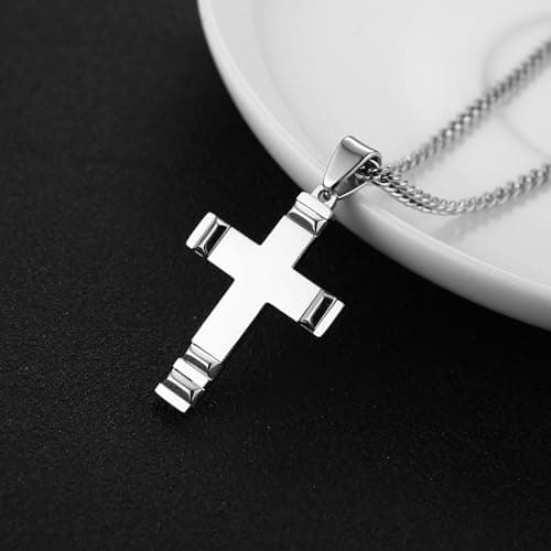 HZMAN Men's High Polished Stainless Steel Cross Necklace with 24 Inch Chain