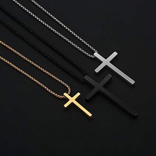 Men's Silver Black Gold Stainless Steel Cross Necklace 16-30 Inch Box Chain