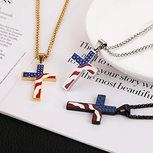 American Flag Cross Pendant Necklace