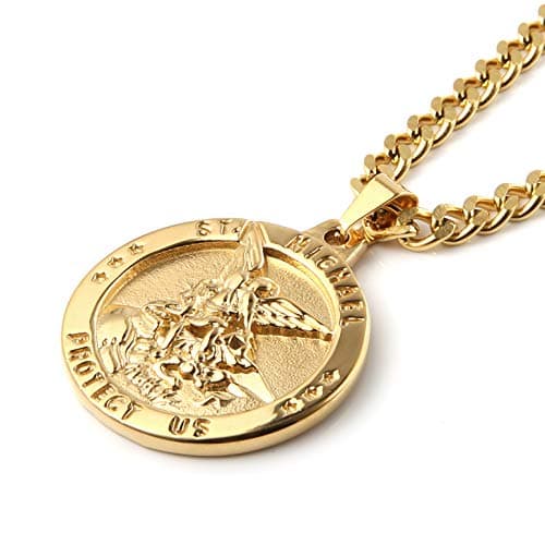 Stainless Steel Archangel St Michael Medal Pendant Necklace