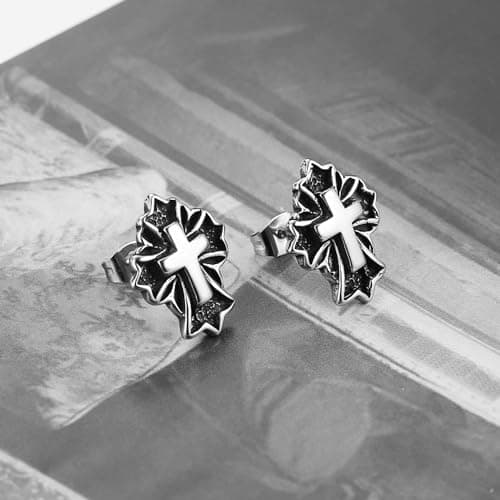 HZMAN Retro Hypoallergenic Stainless Steel Cross Stud Earrings for Men & Women