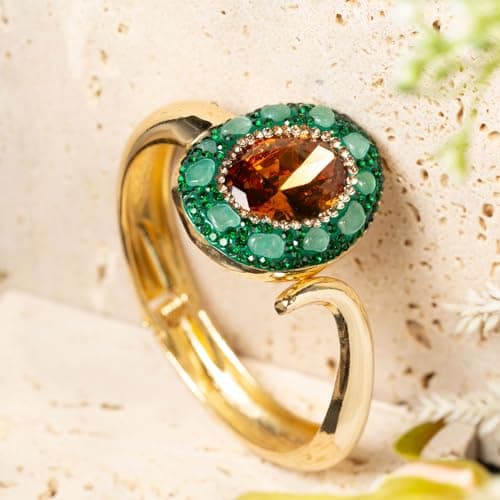 HZMAN 18K Gold Plated Crystal Cuff Bracelet for Women