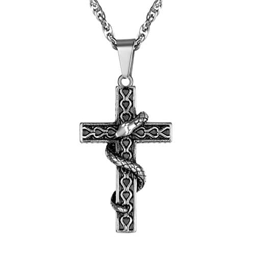 PROSTEEL 316L Stainless Steel Snake Cross Necklace, Adjustable 22"-24", Box Included