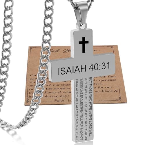 SKQIR Cross Necklace for Men with Bible Verse, Christian Religious Gift
