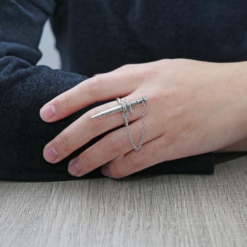 HZMAN Stainless Steel Gothic Punk Skull Dagger Ring for Men & Women Gift