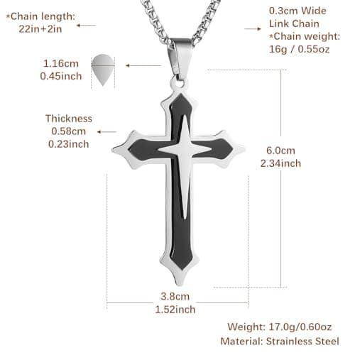 HZMAN Men's High Polished Stainless Steel Multilayer Cross Necklace with 24Inch Chain