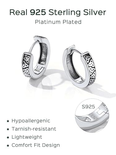 Chic Silver Hypoallergenic Celtic Hoop Earrings for Men Gift for Dad