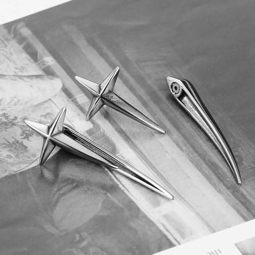 HZMAN Cross Star Stainless Steel Ear Spike Stud Jewelry for Men and Women