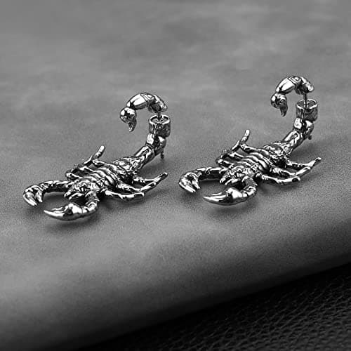 HZMAN Gothic Scorpion Earring in Stainless Steel - Retro Punk Animal Stud Earrings for Men and Women