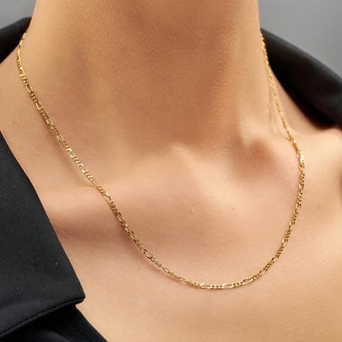 1.5mm Figaro Chain Necklace Women and Men - Real Gold Plated