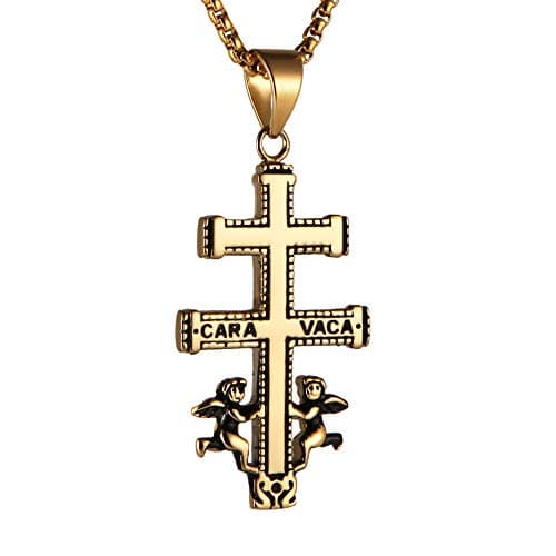 HZMAN Religious Stainless Steel Cross with Angels Pendant Necklace