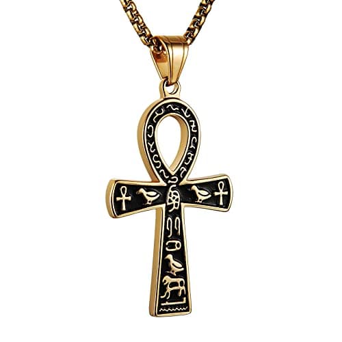 HZMAN Stainless Steel Large Ankh Pendant with 22+2 Inch Chain