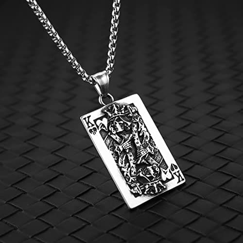 HZMAN Gothic Retro Skull Playing Card Stainless Steel Pendant Necklace