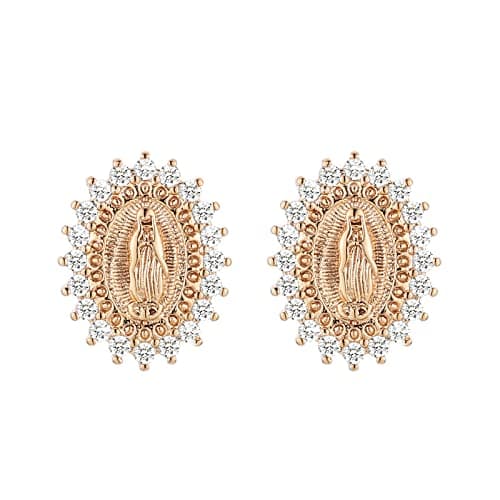 HZMAN 14K Gold Plated Virgin Mary Stud Earrings for Women