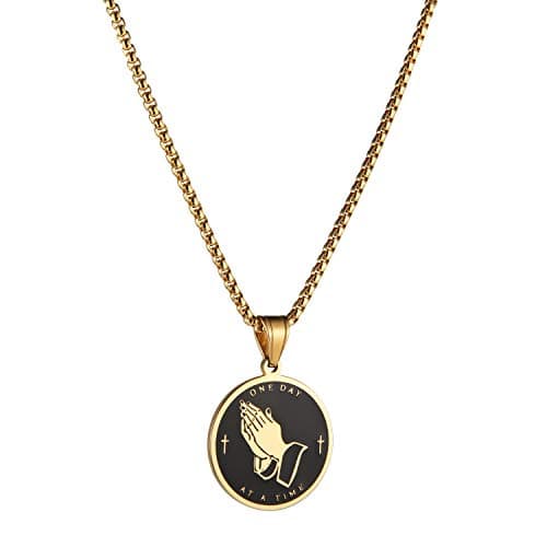 HZMAN Gold Stainless Steel Bible Verse Prayer Necklace Pendant