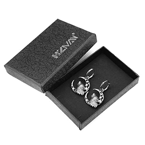 HZMAN Stainless Steel Gothic Punk Howling Wolf Moon Earrings for Men & Women